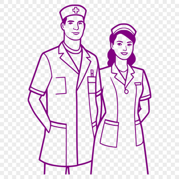 A female nurse standing in front of a hospital background, wearing a uniform and holding a stethoscope.