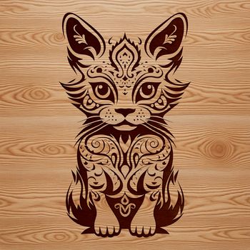 A cute sitting kitten with ornate details rendered as a vector graphic.