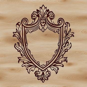A detailed ornate shield design with intricate patterns suitable for vector art and cutting machine projects.