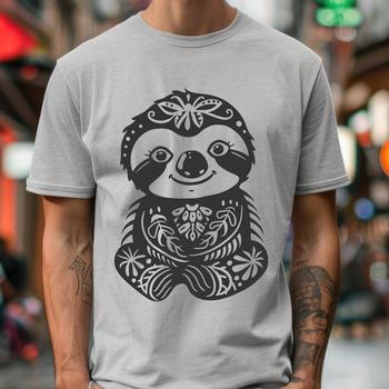 A hand-drawn illustration of a sloth in ornate detail.