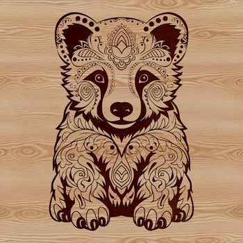 A stylized illustration of a bear sitting in an ornate setting, suitable for graphic design projects.