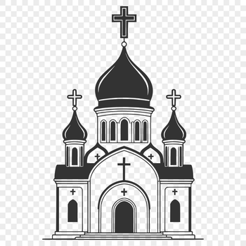 An iconographic illustration of a traditional Orthodox church with ornate architectural details.