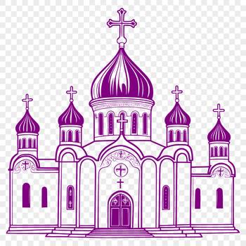 Iconic design of a traditional Orthodox church with a cross-topped dome and onion-shaped cupolas.
