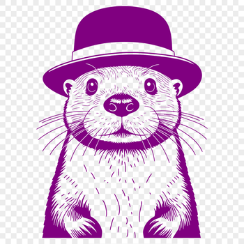 An otter wearing a hat in a digital illustration format.