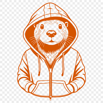 An illustration of a playful otter wearing a hooded sweater.