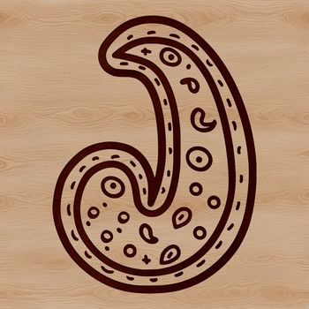 A simple line drawing of a traditional paisley motif with ornate details.