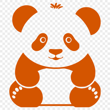A black and white illustration of a giant panda bear in a natural habitat setting.