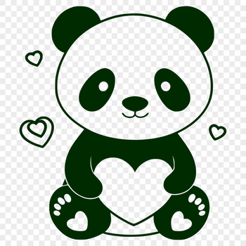 A cute illustration of a wild panda with heart symbols surrounding its body.