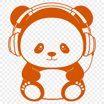 A black and white illustration of a panda wearing headphones in a playful pose.