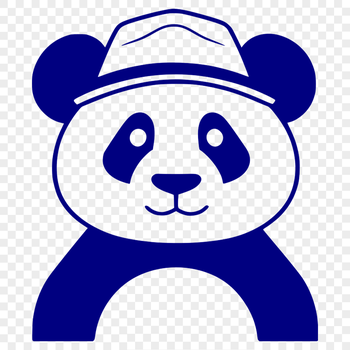 A cartoon illustration of a black and white panda wearing a hat.