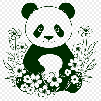 An illustration of a giant panda bear in a natural setting with foliage.