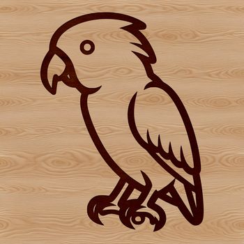 A simple line drawing of a colorful parrot with expressive features.
