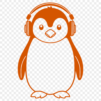 A simple illustration of a penguin wearing headphones, depicted in a vector format.