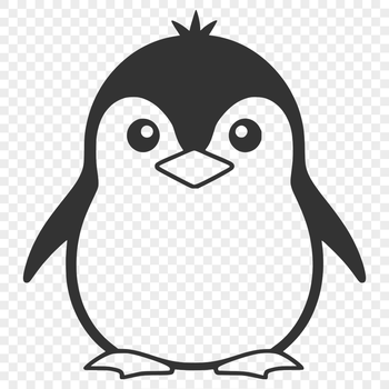 A simple line drawing of a penguin in black and white.