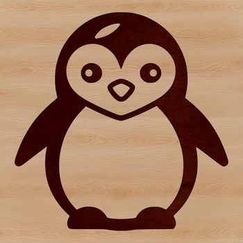 A simple line drawing of a cute penguin in a natural setting.