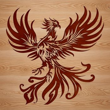 Illustration of a mythical phoenix with wings spread wide, suitable for vector design and commercial or personal use.