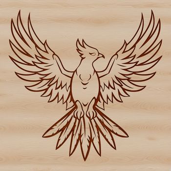 Mythical bird rising from ashes in vector design format.