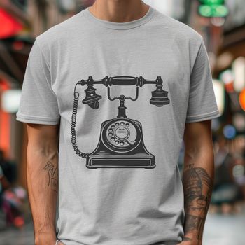 A simple illustration of a classic telephone with a rotary dial.