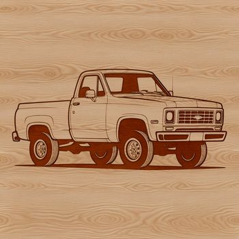 A detailed illustration of a rugged pickup truck in various angles and views.