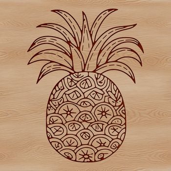 A detailed illustration of a pineapple with intricate textures and patterns.