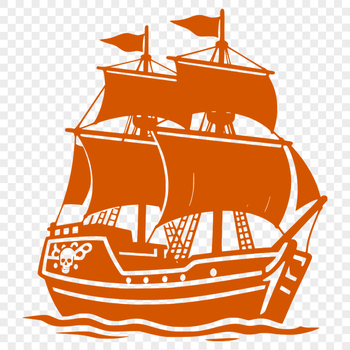 A cartoon pirate standing on the deck of a sailing ship, ready to set sail.