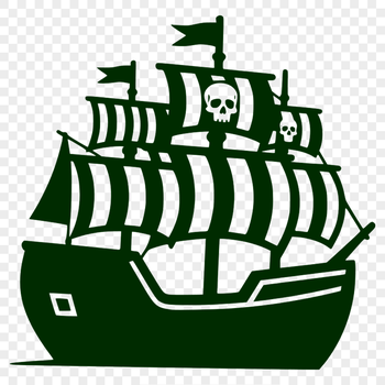 A cartoon pirate standing on the deck of a boat, ready to set sail.