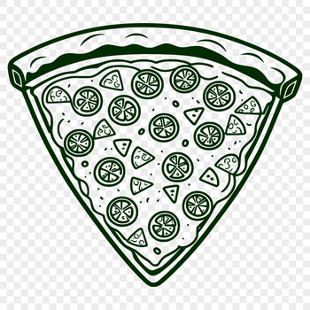 A customizable clip art design of a slice of pizza, created using scalable SVG technology.