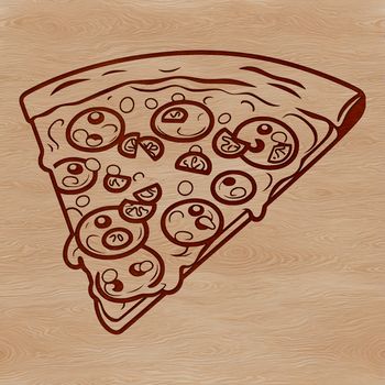 A simple illustration of a traditional-style pizza with various toppings.