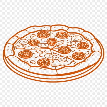 A digital illustration of a round pizza with various toppings, suitable for vector art projects.
