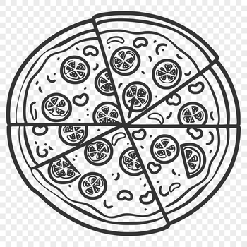 A digital illustration of a sliced pizza with toppings, created as vector art.