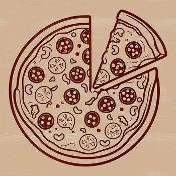 A stylized illustration of a pizza, ideal for digital use in vector formats such as SVG.