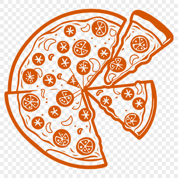 A digital illustration of a classic Italian-style pizza with melted cheese and toppings.