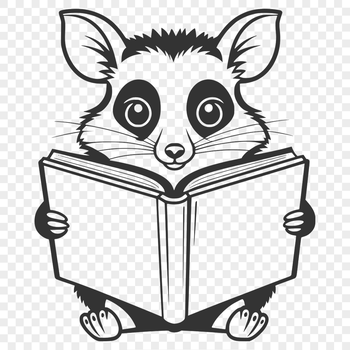 A wild possum sitting on the ground with an open book in front of it, reading.