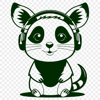 A graphic illustration of a possum wearing headphones, created as vector art.