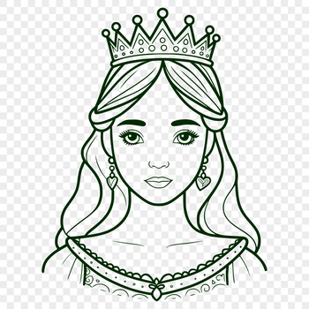 Illustrated female character in royal attire, suitable for vector art projects.
