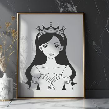 A stylized illustration of a young princess in traditional attire.