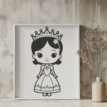 A royalty-inspired illustration of a young female figure in a princess costume, suitable for digital designs and crafts.