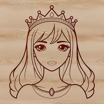 A royalty-inspired illustration of a young girl wearing a crown and formal gown.