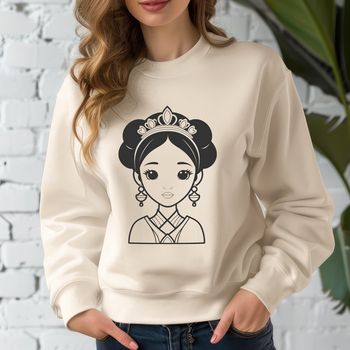 A royalty-themed illustration of a young female character in a medieval-inspired outfit.