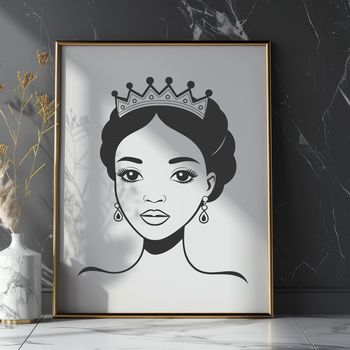 A royalty-inspired illustration of a young girl in a princess dress, suitable for personal or commercial projects.