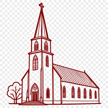 Protestant church building with detailed architecture in vector format.