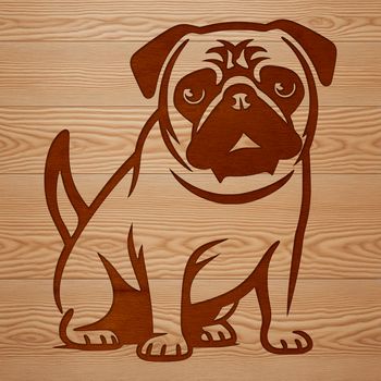 A simple line drawing of a sitting dog breed, specifically a pug.