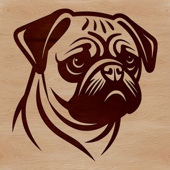 A vector illustration of a pug's head, suitable for graphic design and digital art.