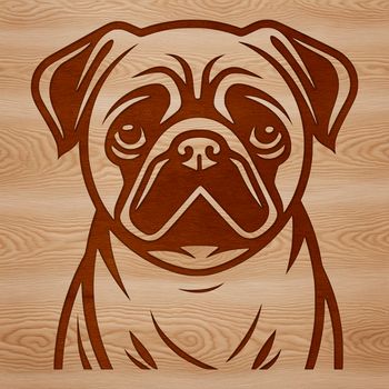 A simple line drawing of a pug's head and body, suitable for use as clip art in digital designs.