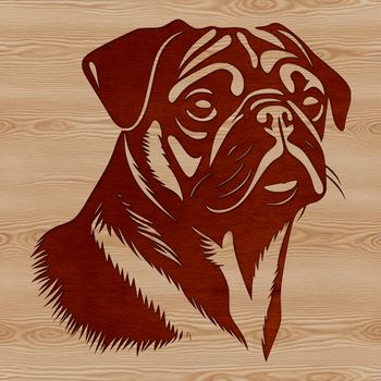A colorful illustration of a pug's head in a vector format.