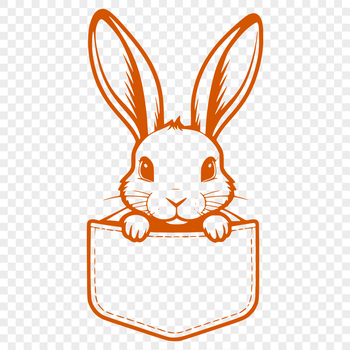 A cartoon rabbit's head peeking out from behind a decorative border.