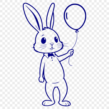 A full-body illustration of a standing rabbit with a balloon.