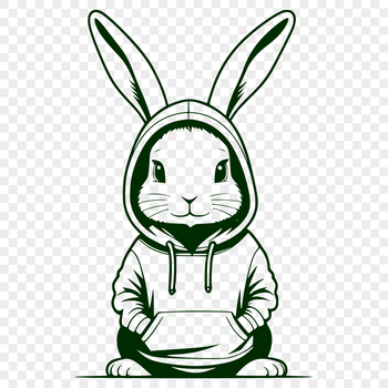 A standing cartoon rabbit wearing a hoody, suitable for vector design and cutting machine applications.