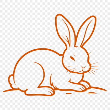 A simple line art illustration of a full-body rabbit in a relaxed pose.