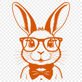 A cartoon rabbit character with glasses on its head.